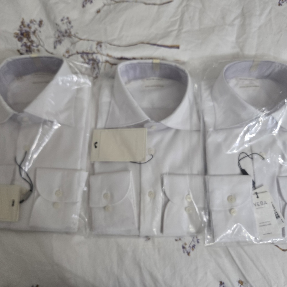 Lot 3 Suitsupply Traveller Shirt White Cutaway Slim Fit US Pima Cotton 37 14.5